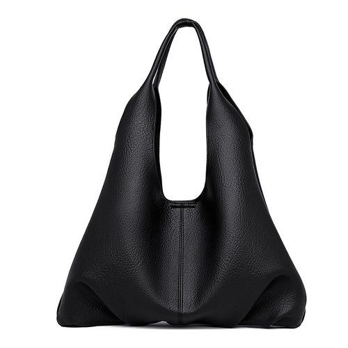Minimalist soft leather shoulder bag, stylish commuter large-capacity tote bag with matching pouch