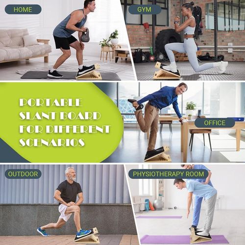 Slant Board for Calf Stretching, Adjustable Portable Wooden Incline Board for Calf Stretcher with Training Poster, 300 Lbs Weight Capacity Calf Stretch Wedge for Leg Exercise, Squat & Physical Therapy
