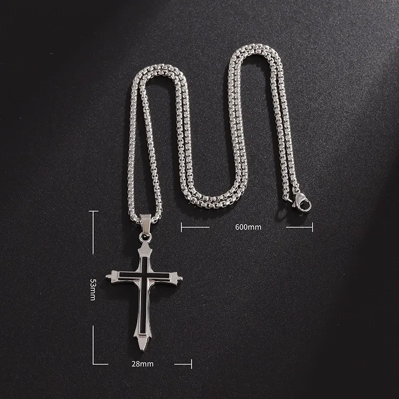 Men's street style all-stainless steel cross pendant necklace, 1 piece, casual and fashionable pendant necklace.