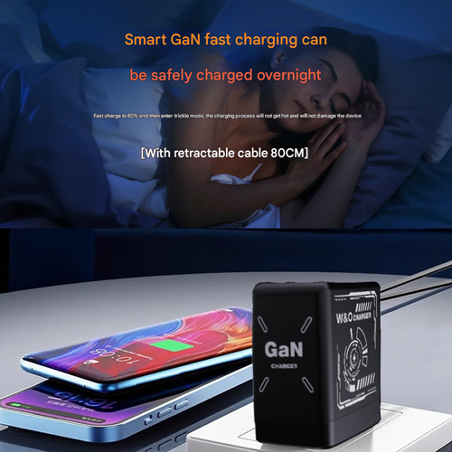 Hot Sale Dual PD+USB Smart Fast Charger | Built-in Retractable Cable | Apple Huawei Compatible | UK Plug | A+C Dual Ports