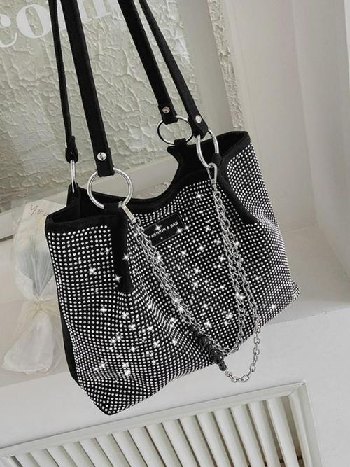 Elegant Shoulder Bag for Work & Back To School, Fashionable Chain Strap Design Large Capacity Shoulder Bag for Party, Dating, Casual Trendy Commuting Bag, Ladies Purse Tote Bag for Women, Studded Bag, Crossbody Chain Bag