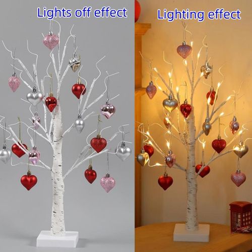 Valentine's Day Decorations Heart-Shaped Birch Lamp DIY Design Table Lighting Heart-Shaped Pendant Light Perfect for Bedside Lamps in Bedrooms Romantic Living Room Atmosphere Decor Ideal for Birthday, Engagement, and Wedding Decorations