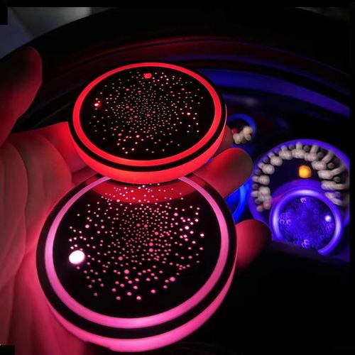 2PCS LED Cup Holder Lights for Car, Rechargeable 7 Color-Changing Light Up Cup Holder Insert Coasters, Car Accessories for Teens Vehicle