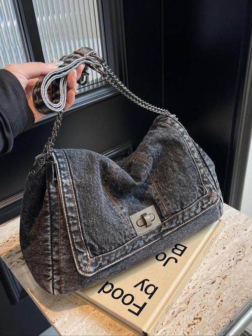Women's Denim Shoulder Bag, Large Capacity Chic Chain Crossbody Strap Bag for Daily Used, Casual Trendy Versatile High-quality Daily Commuting Bag