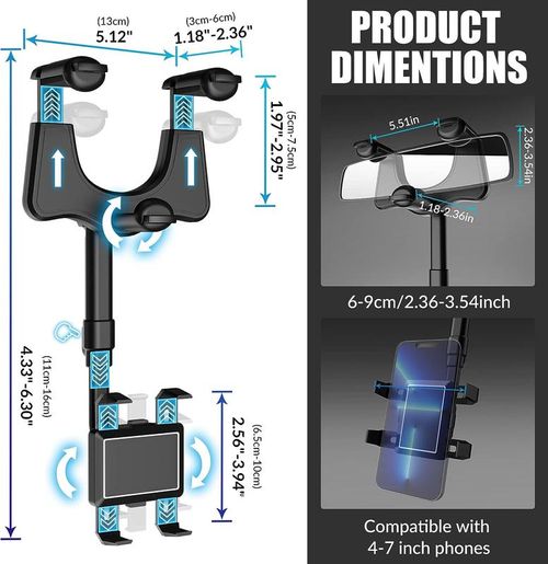 360 Degree Car Phone Holder Rearview Mirror, 2026 Multifunctional Navigation Bracket, 360° Rotatable & Retractable Car Phone Holder,car accessories