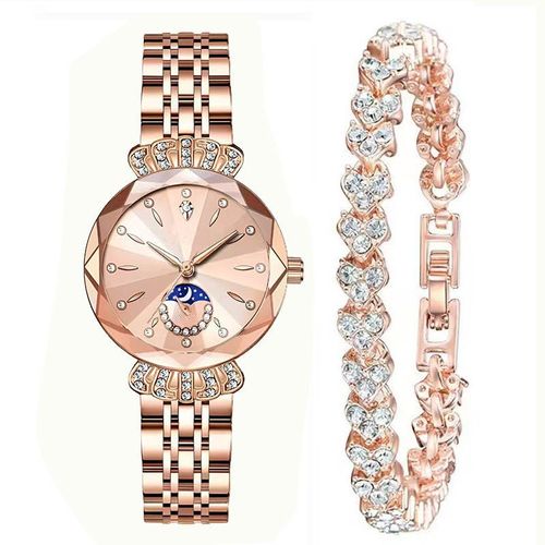 Luxurious Ladies' Jewelry Watch — Diamond-Cut Crystal, Stainless Steel Case, Water-Resistant Design, Sun, Moon, and Stars Motif. An Elegant Timepiece—The Perfect Gift for Her (Watch Box Not Included).
