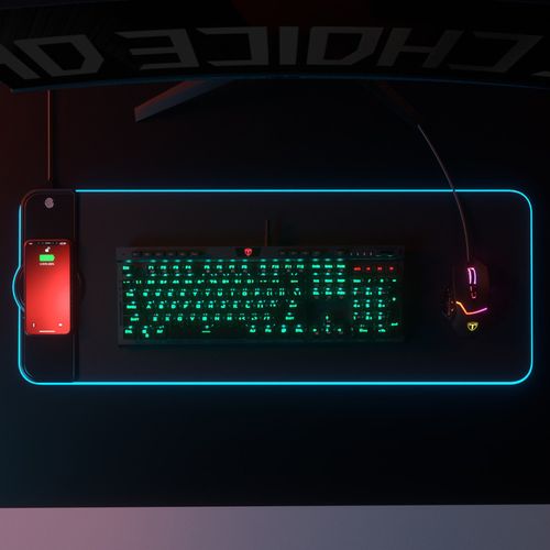 RGB Gaming Mouse Pad with Wired Charging - 15W Fast Charging for Phones & Electronics, Soft Pad with LED Light, Patterned Design, Ideal for Gaming & Office