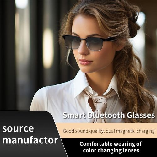 VUB Bluetooth audio smart glasses with photochromic lenses that darken in sunlight, metal frame, surround sound and Wireless microphone