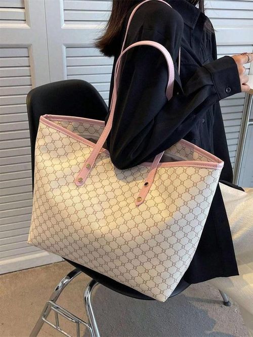 Women's Elegant Geometric Pattern Stylish Tote Bag, Fashionable Large Capacity Shoulder Bag for Women, Casual Trendy Versatile High-quality Daily Commuting Bag