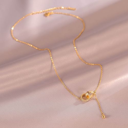 Interlocking Double Circle Necklace - Layered Tassel Pendant with Micro Inlay, Minimalist Luxury for Trendy Women, Viral Ins Fashion Jewelry