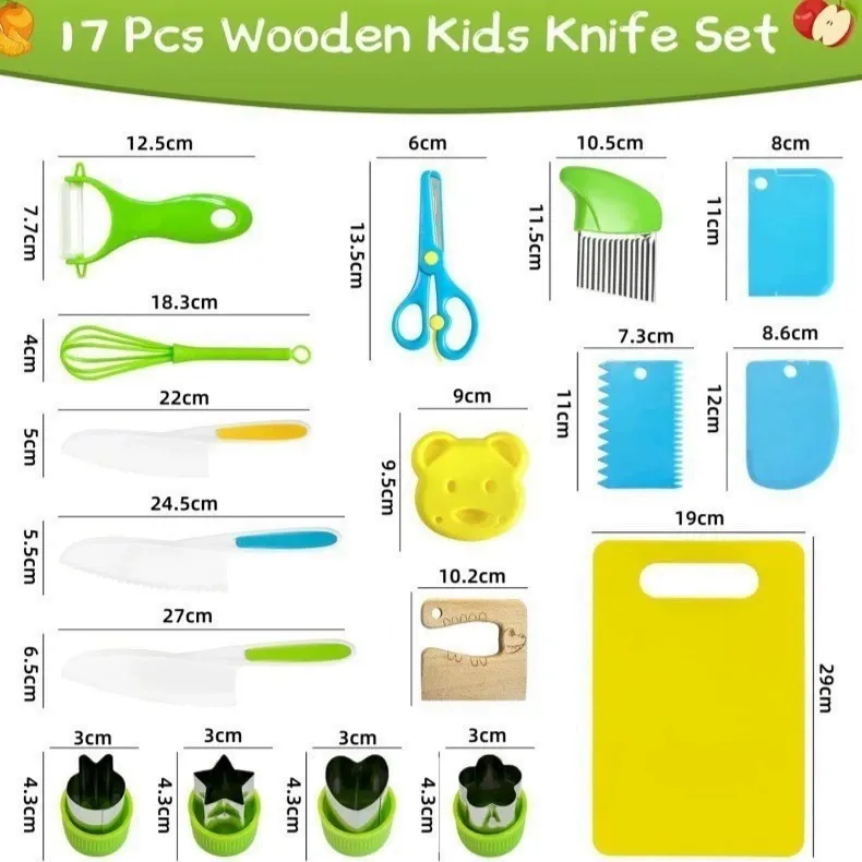 eeammk Montessori 17 PCS Kids Cooking Set Real Cooking Knives Tools Kit for Toddlers Kids Gift for Boys Girls Springtok Pretend Play Toys