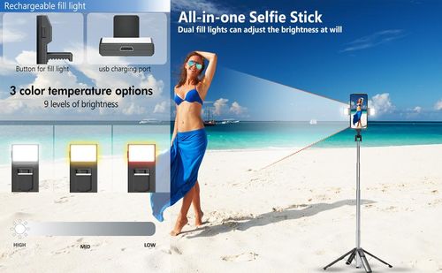 41 inch Selfie Stick Tripod with Fill Light Portable Phone Tripod Adjustable with Wireless Remote 3 Light Modes Gifts for Women Girls