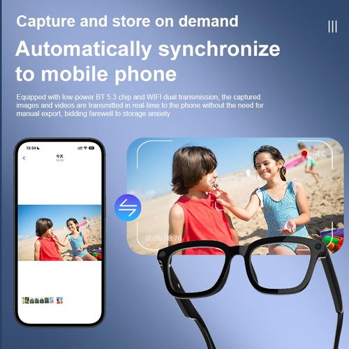 Smart Bluetooth Glasses with Camera, 1080p Video Recording Wearable Glasses, Multifunctional Wireless Audio Glasses with Headphone, Outdoor Sports Camera Sunglasses with Intelligent Voice Assistant, Anti-blue Light Protection Eyeglass