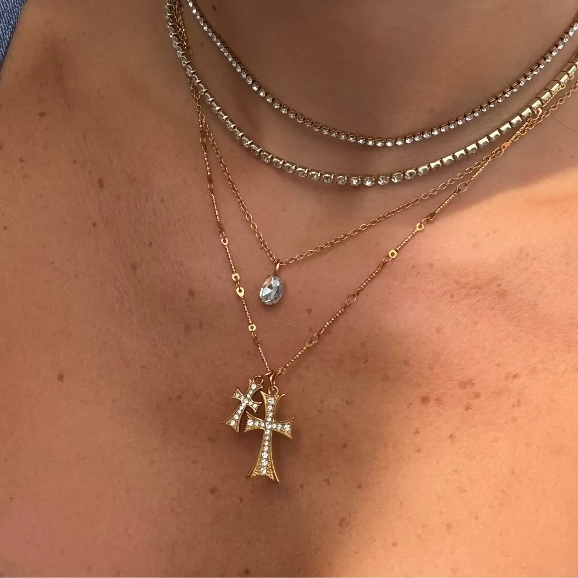 Gold  Plated Stainless Steel Women's Hypoallergenic Double Cross Me Necklace