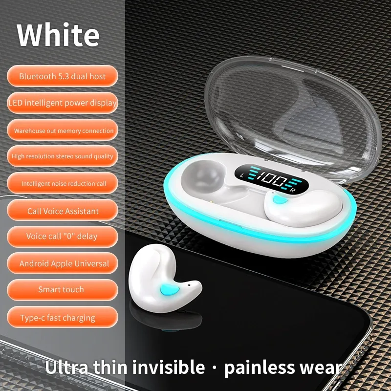X55 Bone Conduction Sleep Earbuds - Ultra-Small Invisible Bluetooth Headphones, Noise-Canceling, LED Display, Long Battery Life