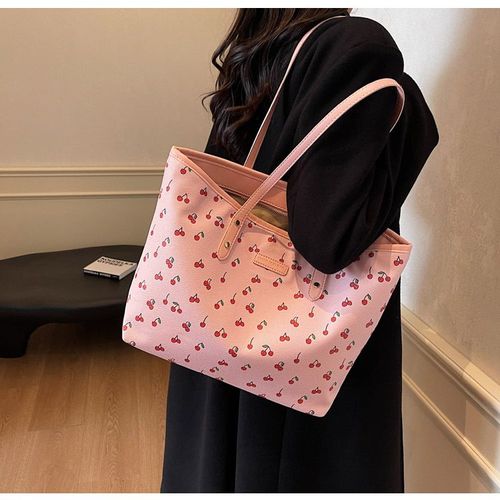 2025 New Cherry Bowknot Tote Bag | Pastel Aesthetic Lightweight Shoulder Bag | Large Capacity Chic Commuter Handbag