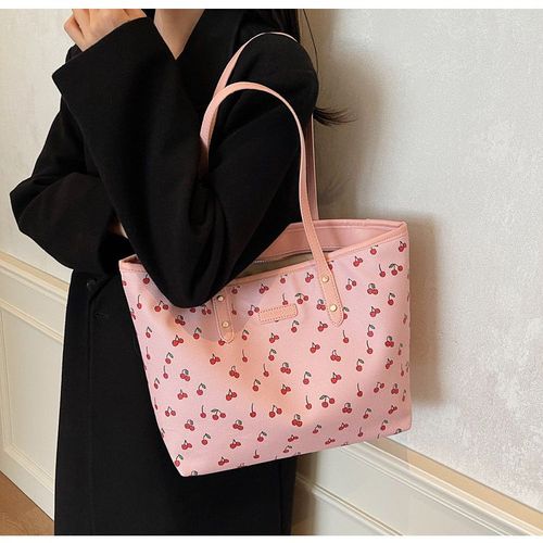2025 New Cherry Bowknot Tote Bag | Pastel Aesthetic Lightweight Shoulder Bag | Large Capacity Chic Commuter Handbag