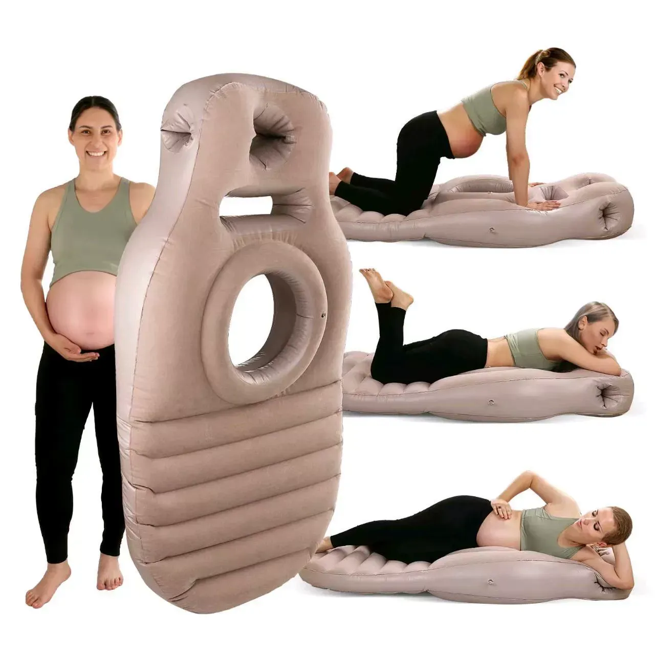 PVC Inflatable Pregnancy Pillow Mattress - Ergonomic Contoured Maternity Sleeping Pad, O-Shaped Support Cushion for Stomach Sleeping, Comfortable Bump Relief Air Mattress for Pregnant Women