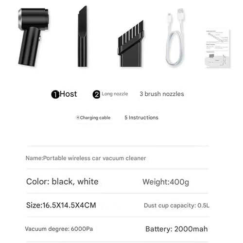 High-Power Cordless Car Vacuum Cleaner - Ultra Strong Suction, Mini Handheld Portable Vac, 2-in-1 for Car & Home Use, Powerful Wireless Vacuum