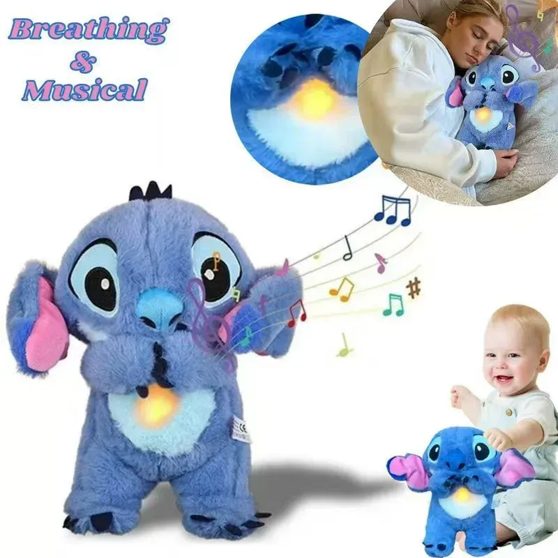Breathable Stitch Plush Toy - Cute Stitch Doll with Soothing Music, Adorable Comforting Plushie, Ideal Birthday Gift, Soft Stuffed Toy for Kids & Fans, Stitch Plush Doll for Hugging & Decoration