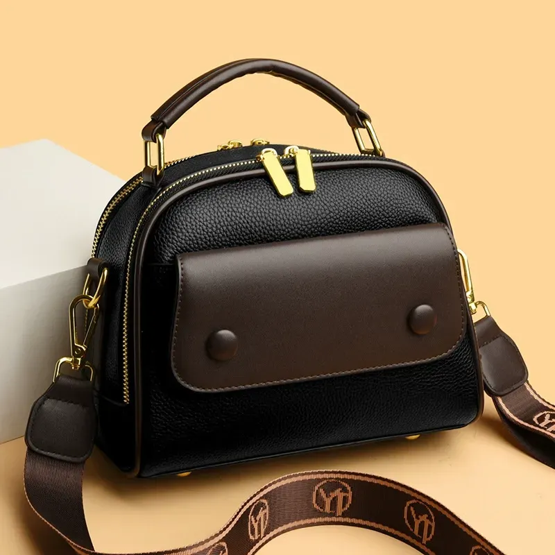 New Color-Block Women's Handbag with Wide Shoulder Strap - Stylish Single Shoulder Crossbody Bag, Minimalist Soft-Sided Tote, Fashionable Casual Multi-Layered Purse, Versatile Daily Bag for Women