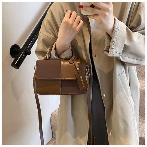 Women's Patchwork Design Stylish Handbag, Girlfriend Gifts, Fashion Purses, Fashionable Pu Leather Shoulder Bag Crossbody Bag for Women Daily Used, Casual Trendy Versatile High-quality Daily Commuting Satchel Bag, Casual Patched Handbag, Sling Purse