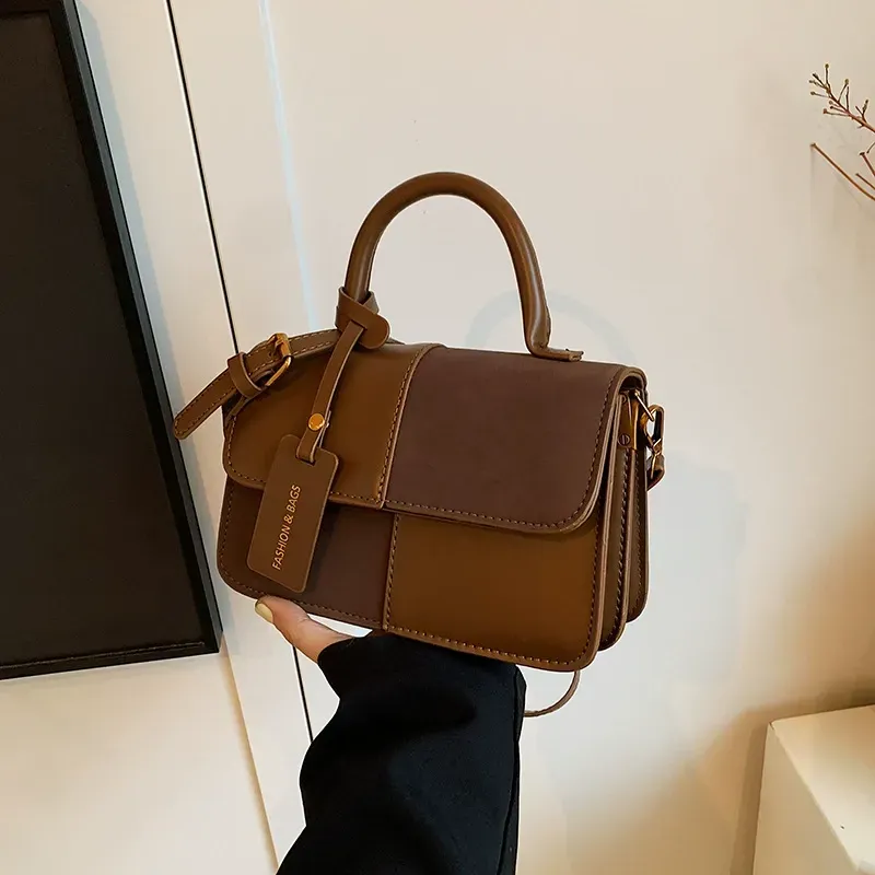 Women's Patchwork Design Stylish Handbag, Girlfriend Gifts, Fashion Purses, Fashionable Pu Leather Shoulder Bag Crossbody Bag for Women Daily Used, Casual Trendy Versatile High-quality Daily Commuting Satchel Bag, Casual Patched Handbag, Sling Purse