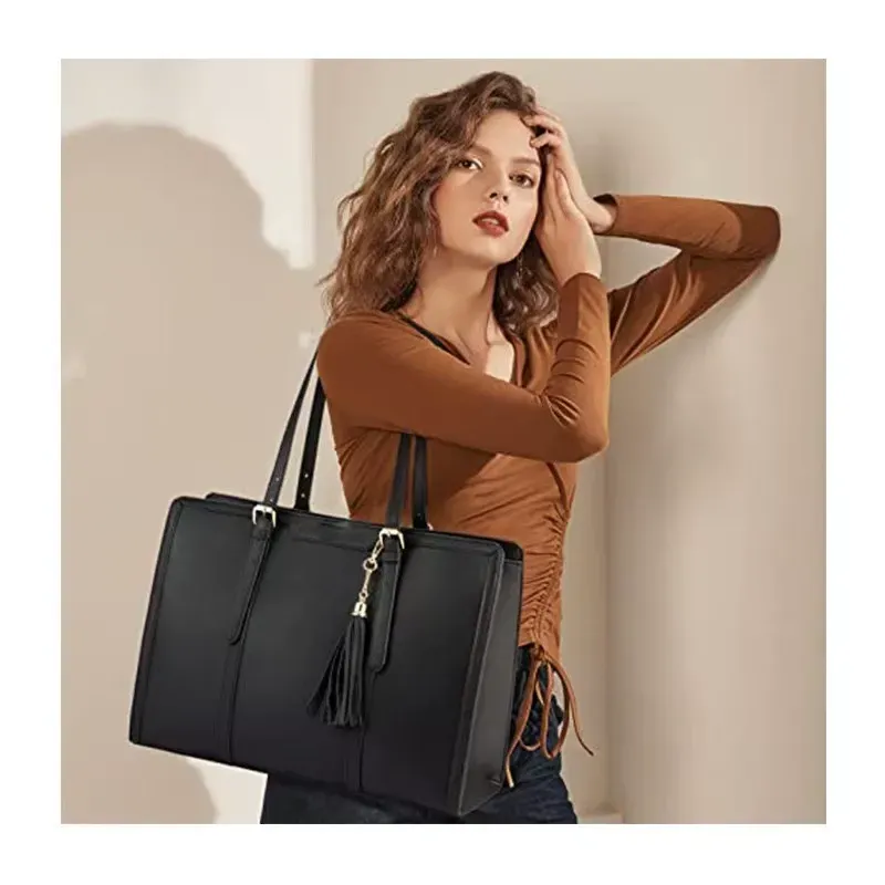 Canvas Laptop Tote Bag 15.6 and 17.3 inches for Women with Clutch Purse, Lightweight Tote Bag with 2 Cup Holder, Purses for Women, Computer bag for Work, Office, Casual