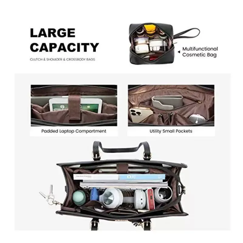 Canvas Laptop Tote Bag 15.6 and 17.3 inches for Women with Clutch Purse, Lightweight Tote Bag with 2 Cup Holder, Purses for Women, Computer bag for Work, Office, Casual