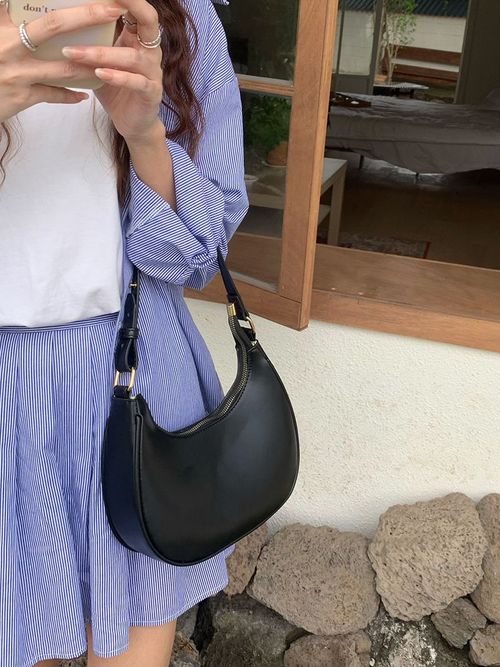 Women's Simple Style Plain Color Moon Shaped Shoulder Bag Crossbody, Casual Trendy Novelty Pu Leather Handheld Elegant Commuter Bag, Fashionable Hobo Bag for Daily Use