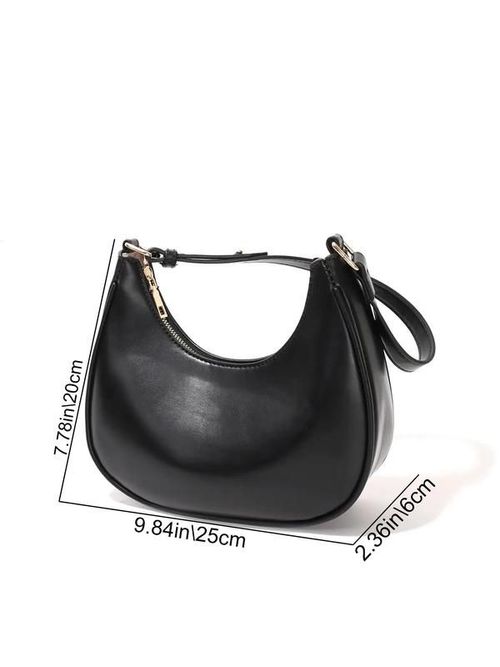 Women's Simple Style Plain Color Moon Shaped Shoulder Bag Crossbody, Casual Trendy Novelty Pu Leather Handheld Elegant Commuter Bag, Fashionable Hobo Bag for Daily Use