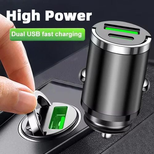 Mini Car Charger with Dual USB Ports – Compact Fast Charging Adapter for Phones, Tablets & GPS – USB-A & USB-C Ports – Universal Fit for 12V and 24V Vehicles – Smart Safe Charging Design