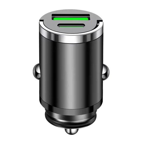 Mini Car Charger with Dual USB Ports – Compact Fast Charging Adapter for Phones, Tablets & GPS – USB-A & USB-C Ports – Universal Fit for 12V and 24V Vehicles – Smart Safe Charging Design