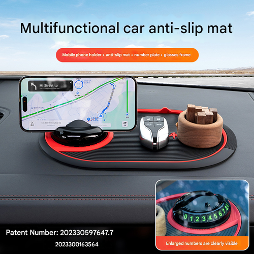 4-in-1 Multifunctional Car Phone Anti-Slip Mat - Hidden Parking Number Plate Phone Navigation Mount Customizable Car Interior Accessory