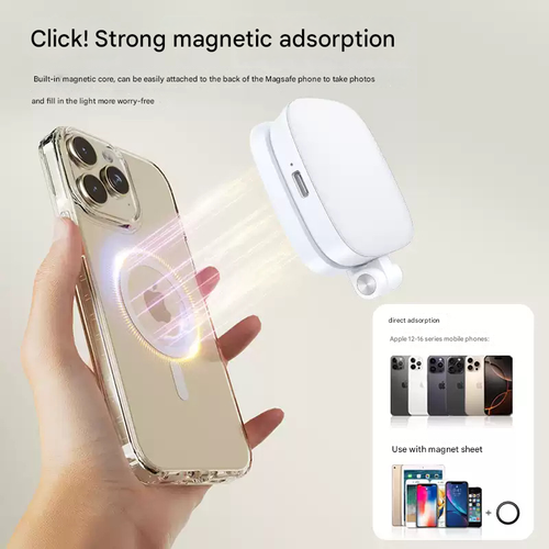 Magnetic Selfie Light Compatible with MagSafe iPhone, Folding LED Ring Fill Light with Mirror and Stand, Portable Indoor and Outdoor Lighting for Halloween Party Makeup Selfie Photography and Video Recording