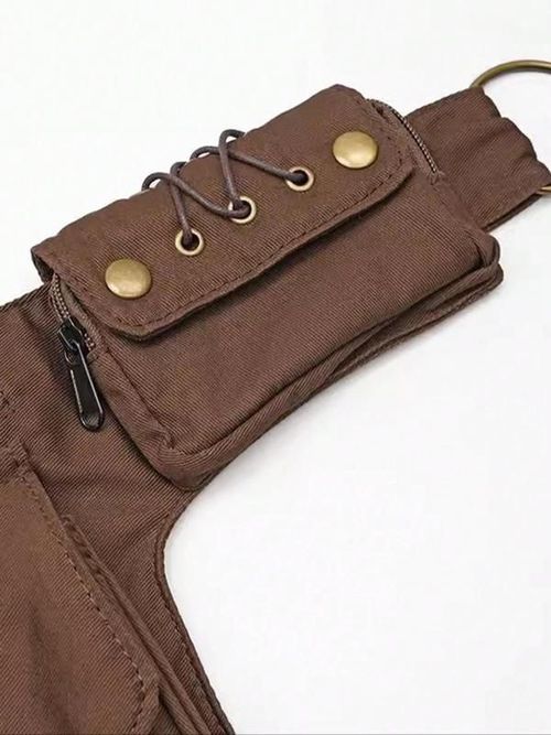 Women's Punk Style Rivet Embedded Fabric Leg Bag, Fashionable Outdoor Sports Running Bike Mountaineering Bag, Casual Versatile Zipper Leg Bag for Daily Used, Zipper Bum Bag