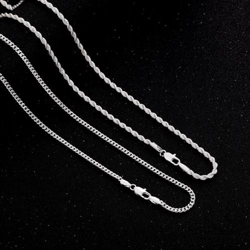 Tewiky Trendy 2Pcs 3mm Chain Necklace for Men - Layered Sterling Silver Cuban Link Rope Necklaces Set Simple Jewelry Gift Present Jewelry