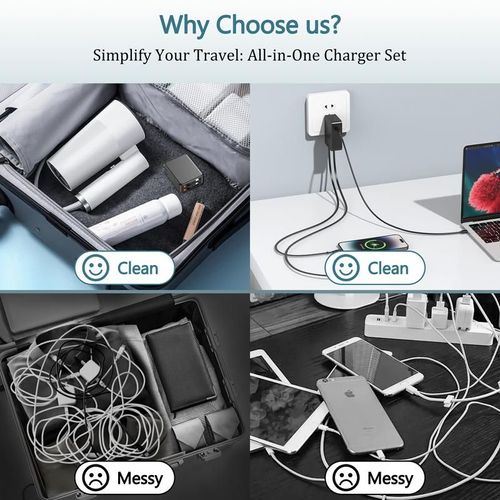 4 in 1 Retractable Car Charger - USB C Fast Charging Adapter with Built-in Lightning Cable, Compatible with iPhone  Pro Max Plus, Samsung , Universal Compact Car Charger for Smartphones