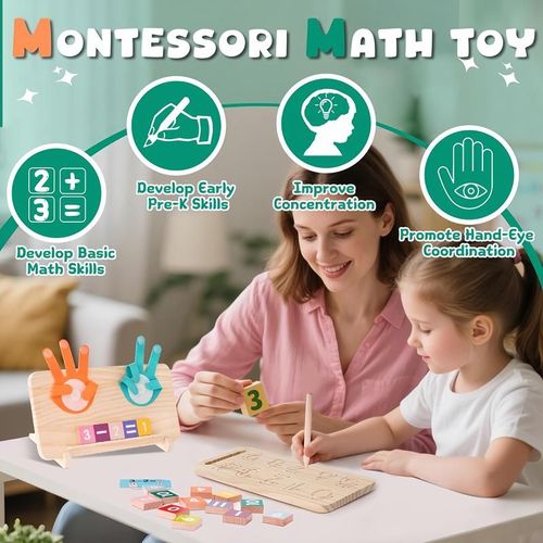 Montessori Math Toys for Toddlers 2-5, Wooden Educational Counting Blocks and Number Learning Set, Preschool Homeschool Supplies for Boys and Girls, Early Learning Manipulatives, Board, Ideal Birthday Gift for Kids