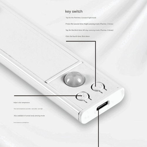 Under Cabinet Lights - 76LED Motion Sensor Indoor Night Light, 1500mAh USB Rechargeable, Dimmable Lighting for Kitchen, Stairs & Wardrobe, Energy-Saving Indoor Use