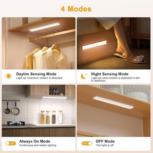 Under Cabinet Lights - 76LED Motion Sensor Indoor Night Light, 1500mAh USB Rechargeable, Dimmable Lighting for Kitchen, Stairs & Wardrobe, Energy-Saving Indoor Use
