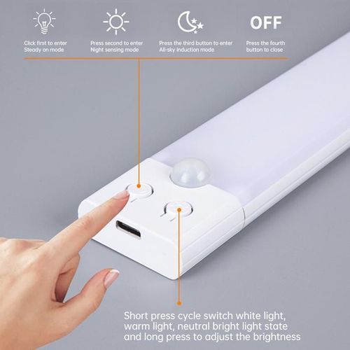 Under Cabinet Lights - 76LED Motion Sensor Indoor Night Light, 1500mAh USB Rechargeable, Dimmable Lighting for Kitchen, Stairs & Wardrobe, Energy-Saving Indoor Use