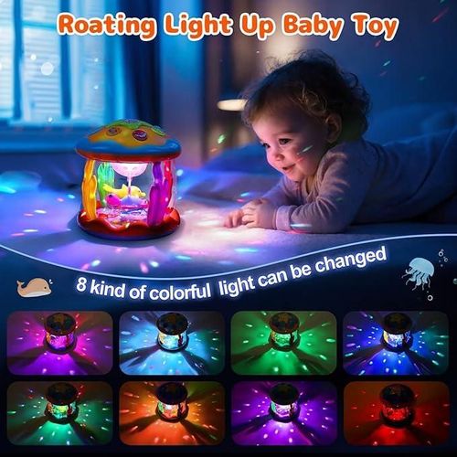 Baby Musical Light Up Toys 6-36 Months, Tummy Time Ocean Projector Rotating, Infant 0-12 Months Learning Crawling,Floor drum Toy , Birthday present for baby, Rattle Maracas Sensory
