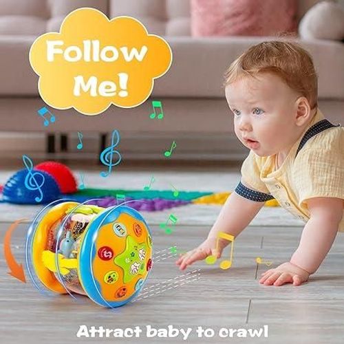 Baby Musical Light Up Toys 6-36 Months, Tummy Time Ocean Projector Rotating, Infant 0-12 Months Learning Crawling,Floor drum Toy , Birthday present for baby, Rattle Maracas Sensory
