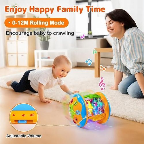 Baby Musical Light Up Toys 6-36 Months, Tummy Time Ocean Projector Rotating, Infant 0-12 Months Learning Crawling,Floor drum Toy , Birthday present for baby, Rattle Maracas Sensory