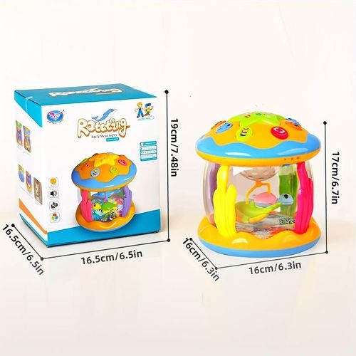 Baby Musical Light Up Toys 6-36 Months, Tummy Time Ocean Projector Rotating, Infant 0-12 Months Learning Crawling,Floor drum Toy , Birthday present for baby, Rattle Maracas Sensory