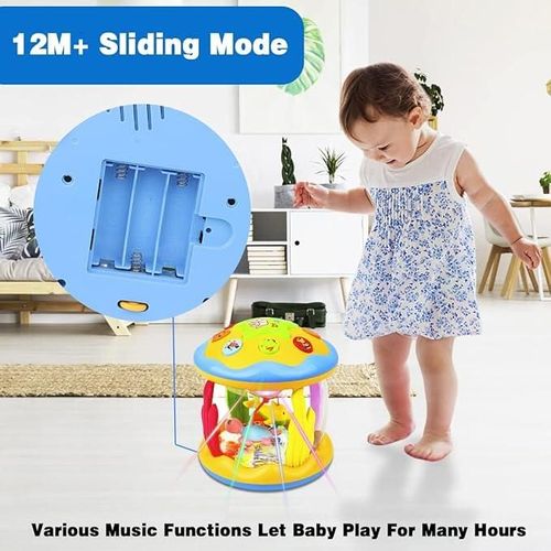 Baby Musical Light Up Toys 6-36 Months, Tummy Time Ocean Projector Rotating, Infant 0-12 Months Learning Crawling,Floor drum Toy , Birthday present for baby, Rattle Maracas Sensory