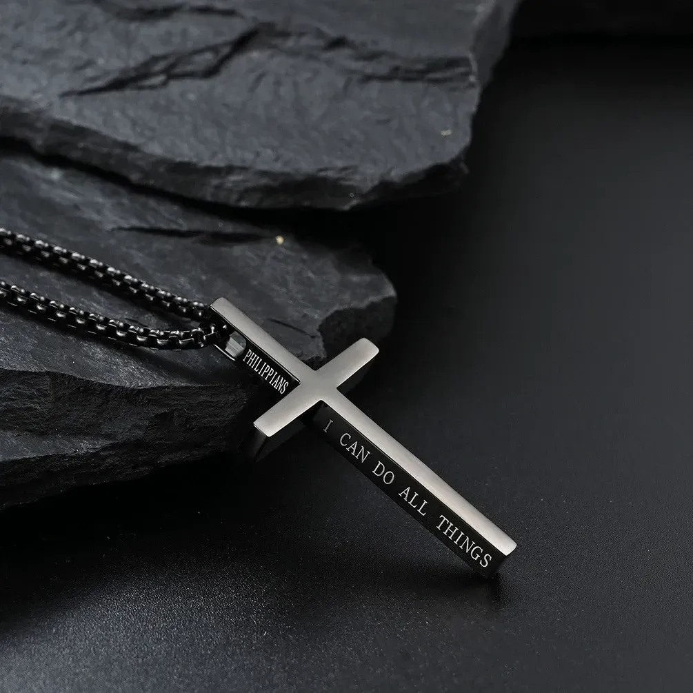 Plain Cross Pendant Necklace with Letter Pattern for Women Men for Valentine's Gift, Casual Metal Link Matching Necklace, All-match Jewelry for Party, Daily Clothing Decor