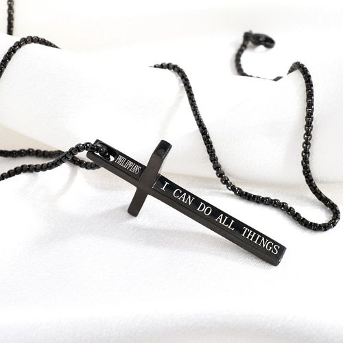 Plain Cross Pendant Necklace with Letter Pattern for Women Men for Valentine's Gift, Casual Metal Link Matching Necklace, All-match Jewelry for Party, Daily Clothing Decor