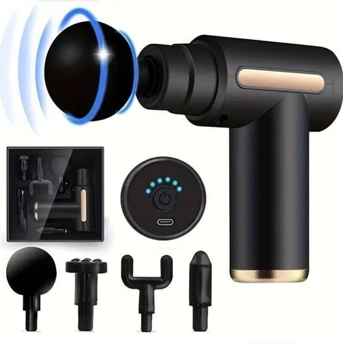Home Portable USB Rechargeable 6-Speed Body Massage Gun - Adjustable Multifunctional Body Fascia Gun, Perfect for Muscle Recovery, Neck & Back Pain Relief, Post-Workout Relaxation, 4 Replaceable Heads, Black Color, Ideal Gift Option, Compact & Easy to Use